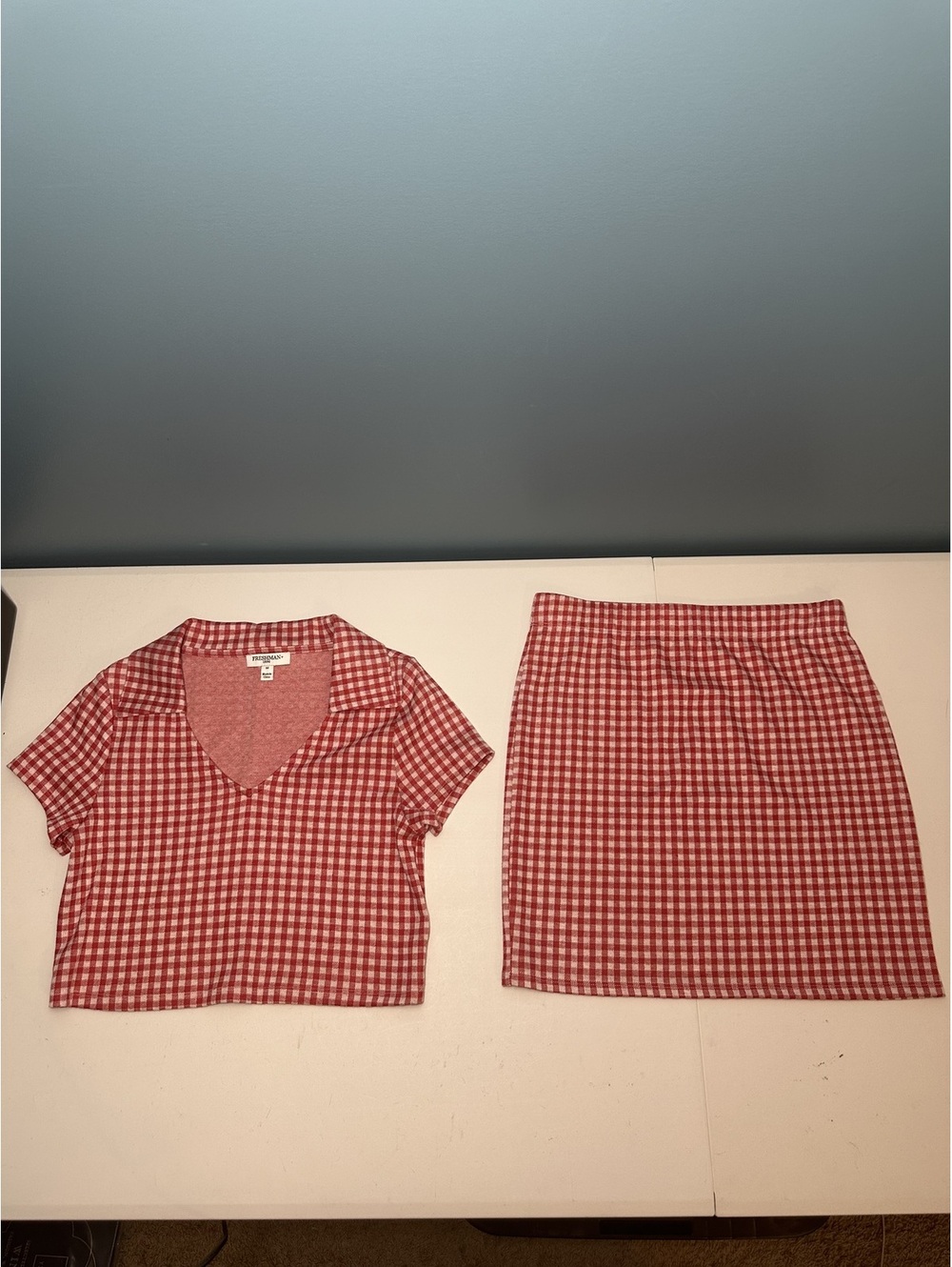 Freshman 1996 Red and White Gingham Crop Top and Skirt Set, Size M